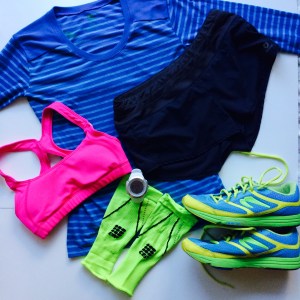 Oiselle, head to toe! Earn Your Stripes top, Lesko bra, Mac Rogas. 
